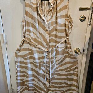 H&M Tan and Cream Colored Dress - Satin or Silk Textured Long Dress